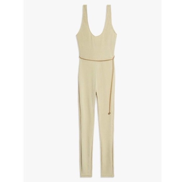 NEW WeWoreWhat Women's Size XS Khaki Ribbed Scoop Neck Jumpsuit - Picture 3 of 8